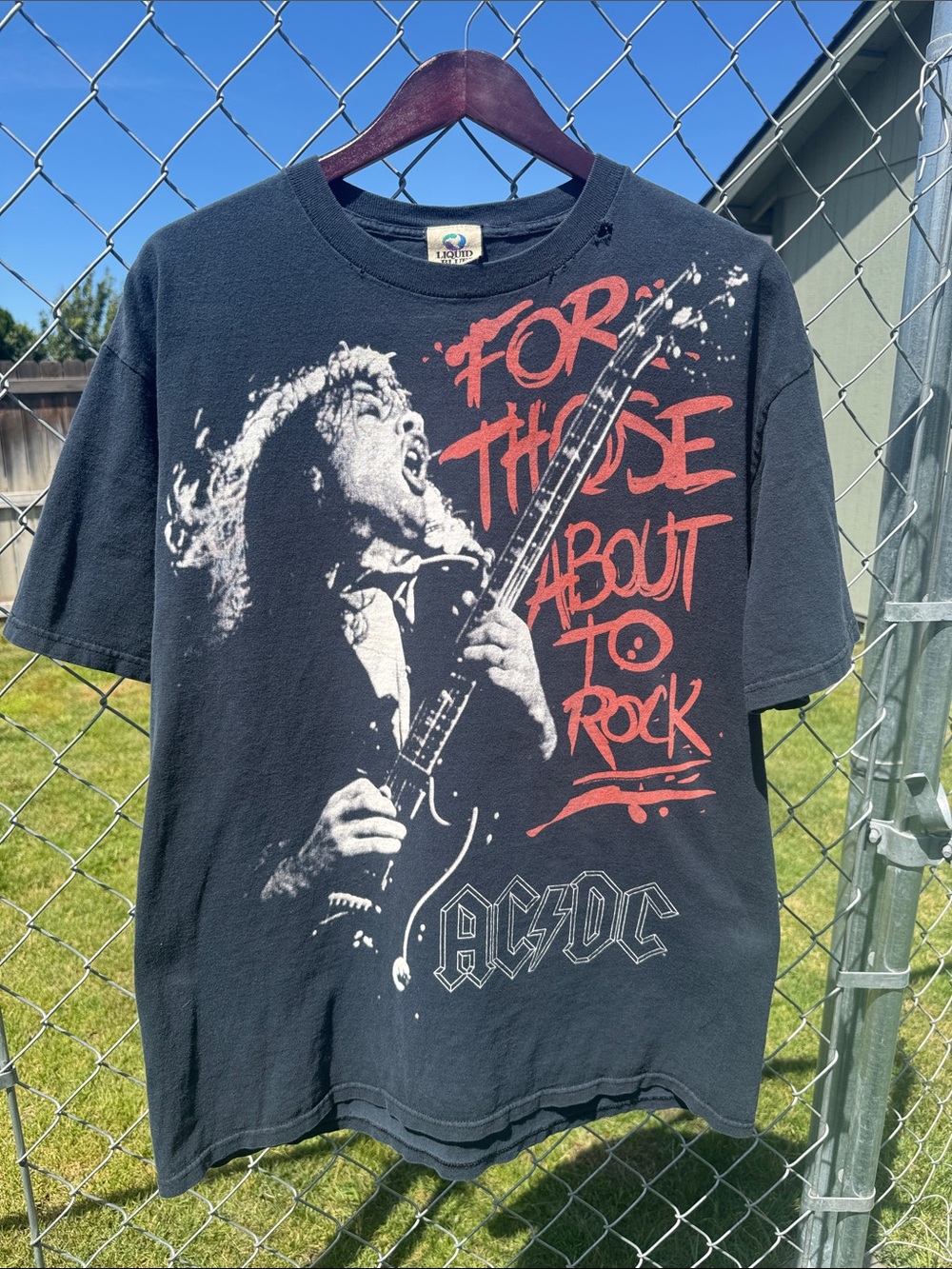 AC/DC Black Tee with Red & White Graphic - 'For Those About to Rock' Style